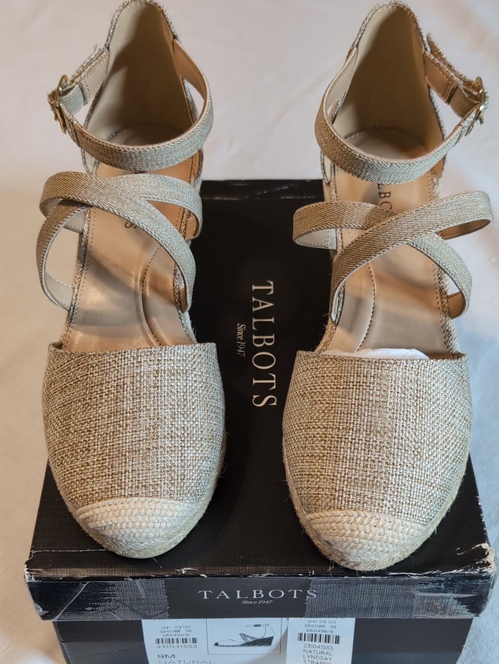 Talbots Natural Tan Espadrille Ankle-Strap Wedge Sandals. Sz 9 NIB